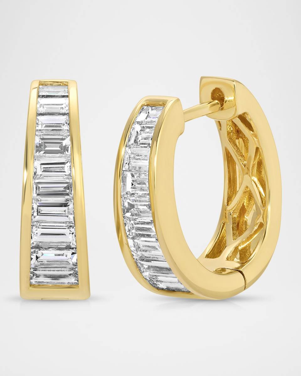 18K Yellow Gold Meryl Baguette Diamond Hoop Earrings